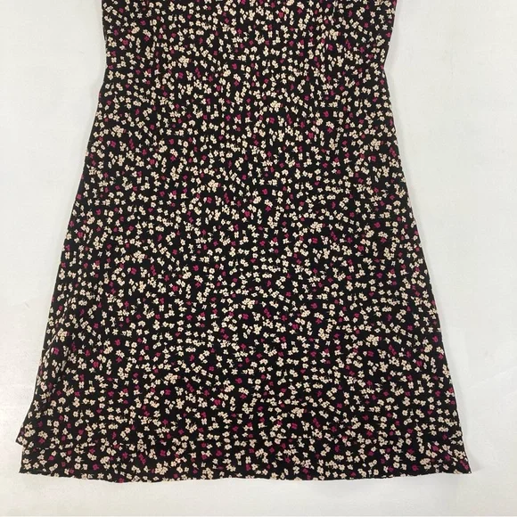 Jones New York Midi Dress Size 12 Women Black Floral Short Sleeve V Neck Pull On - Picture 14 of 16